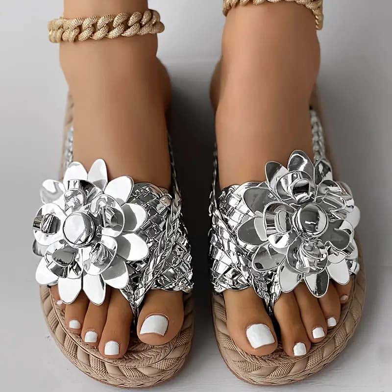 Decoratieve Platte Pantoffels Met 3D-Bloemen