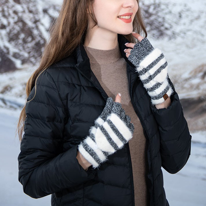 Gestreepte Gebreide Handschoenen