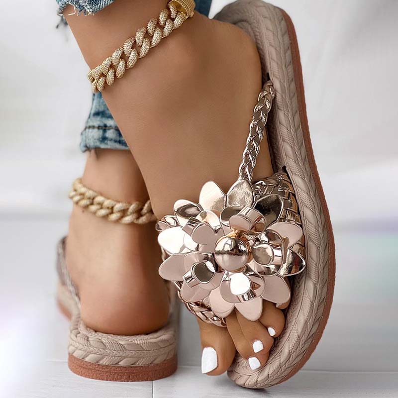 Decoratieve Platte Pantoffels Met 3D-Bloemen