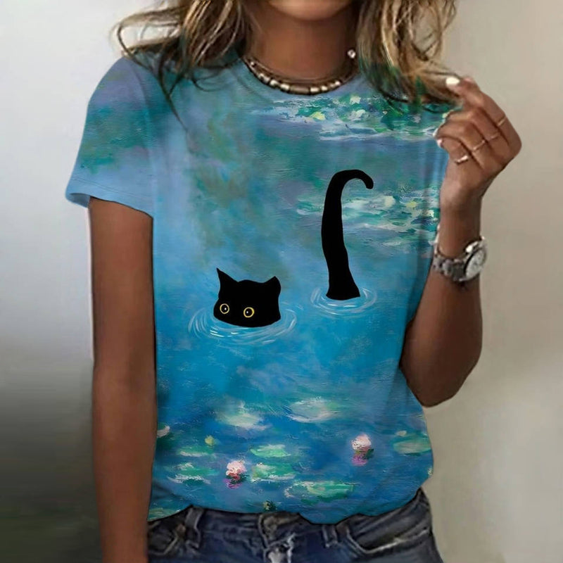 Creatief T-Shirt Met Kattenprint