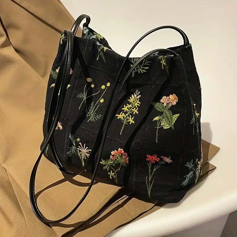 Vintage Geborduurde Tas Met Bloemen