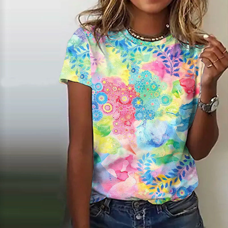 Kleurrijk T-Shirt Met Bloemenprint