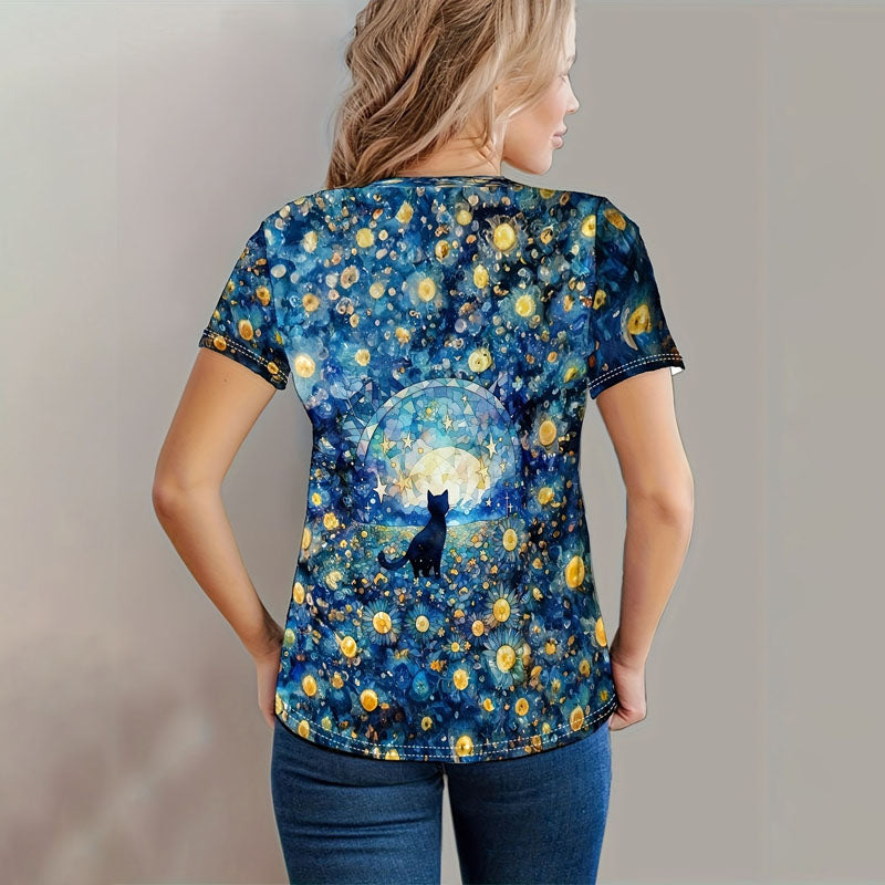 Creatief T-Shirt Met Kattenprint