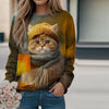 Casual Sweatshirt Met Kattenprint