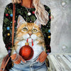Kerst T-Shirt Met Kattenprint