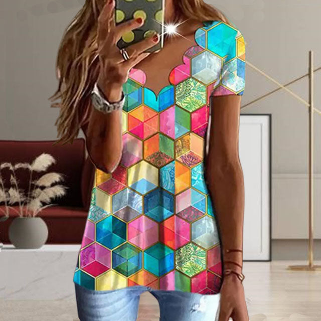 Kleurrijk T-Shirt Met Geometrische Print
