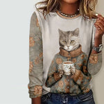 Casual T-Shirt Met Kattenprint