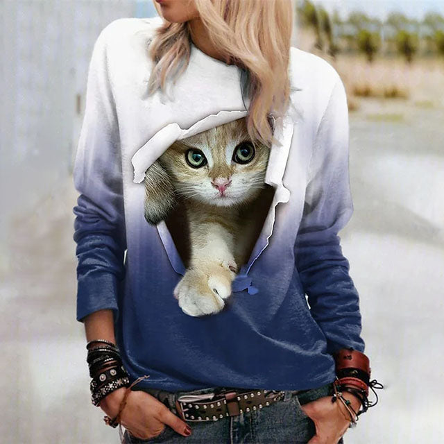 T Shirt Met Gradi nt Kattenprint