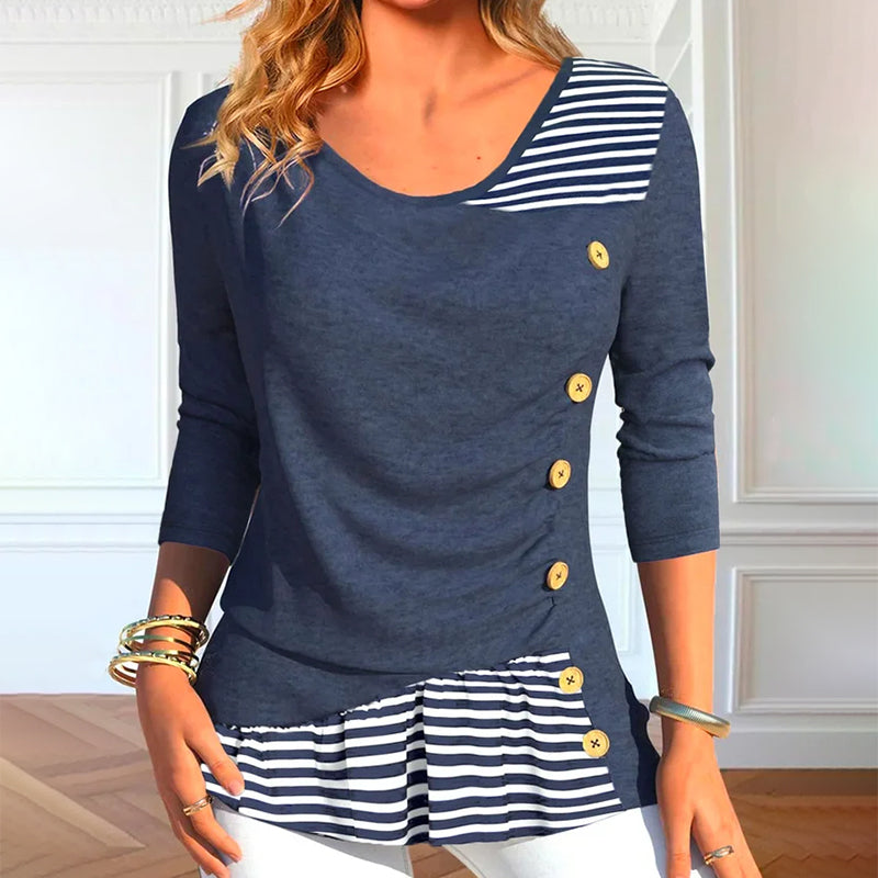 Casual Gestreepte Patchwork Blouse