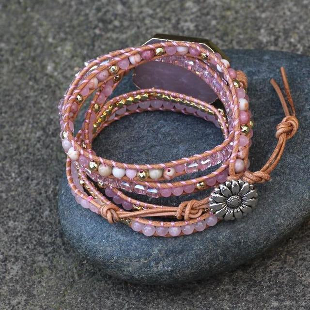 Bohemen Roze Natuursteen Armband